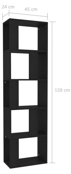 Fekete szerelt fa könyvszekrény/térelválasztó 45 x 24 x 159 cm