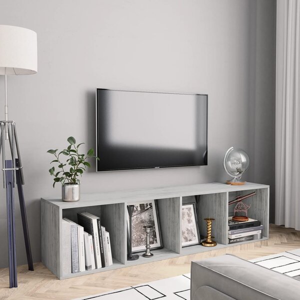 Betonszürke könyv-/TV-szekrény 143 x 30 x 36 cm