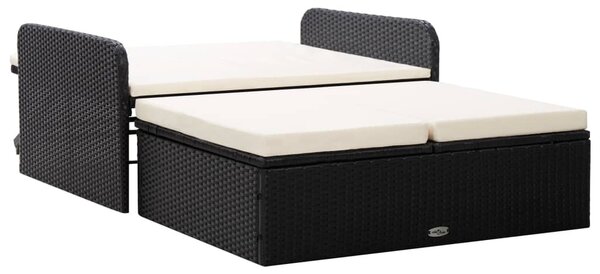 VidaXL 2 részes fekete polyrattan kerti bútorszett párnákkal