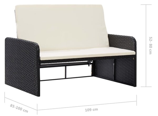 VidaXL 2 részes fekete polyrattan kerti bútorszett párnákkal