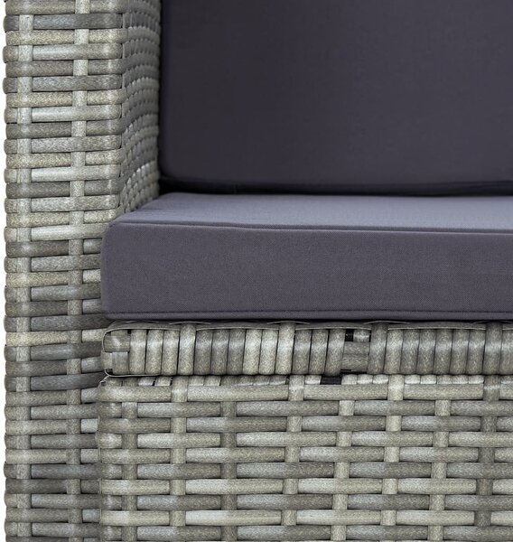 Szürke kétszemélyes polyrattan kerti kanapé párnákkal