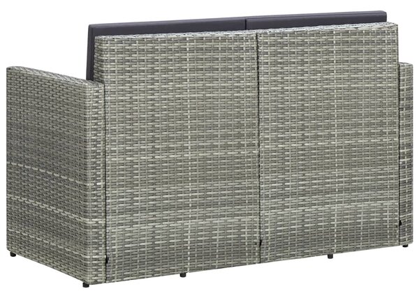 Szürke kétszemélyes polyrattan kerti kanapé párnákkal