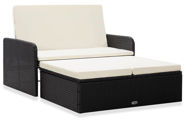 VidaXL 2 részes fekete polyrattan kerti bútorszett párnákkal