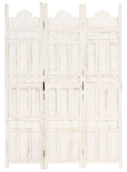 3-paneles fehér mangófa kézzel faragott térelválasztó 120x165cm