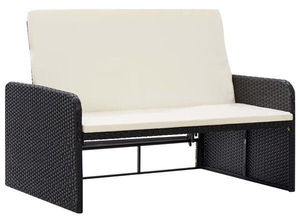 VidaXL 2 részes fekete polyrattan kerti bútorszett párnákkal