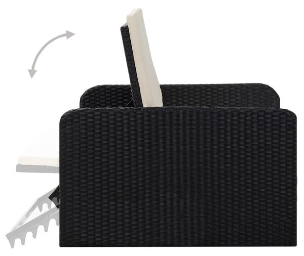 VidaXL 2 részes fekete polyrattan kerti bútorszett párnákkal