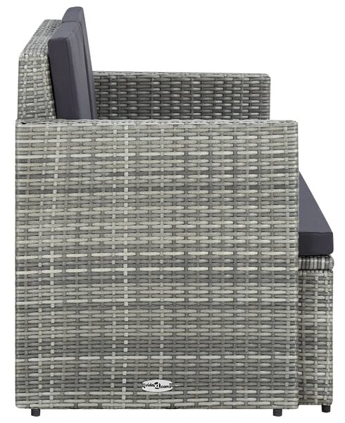 Szürke kétszemélyes polyrattan kerti kanapé párnákkal