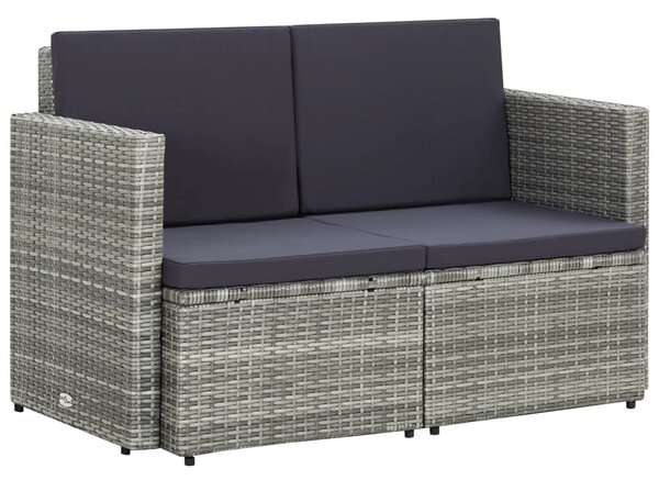 Szürke kétszemélyes polyrattan kerti kanapé párnákkal