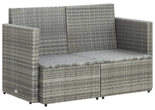 Szürke kétszemélyes polyrattan kerti kanapé párnákkal