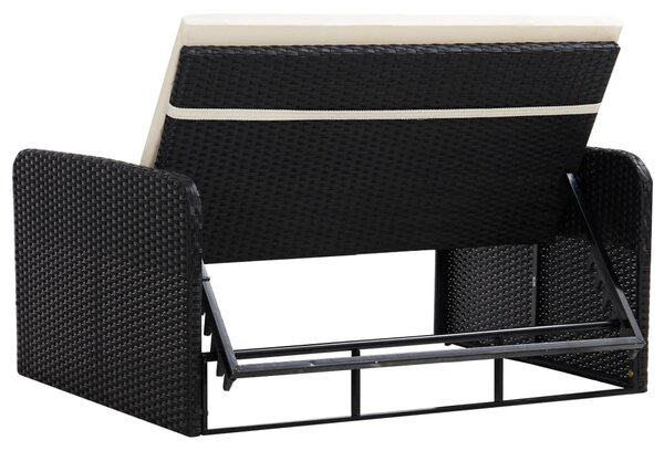 VidaXL 2 részes fekete polyrattan kerti bútorszett párnákkal