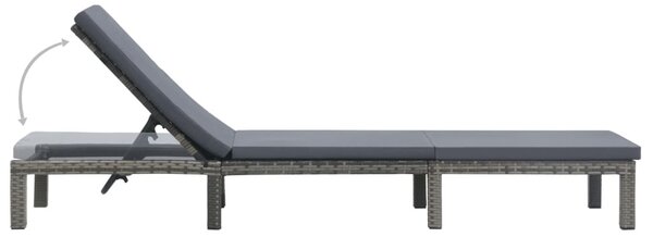 Antracitszürke polyrattan napozóágy párnával