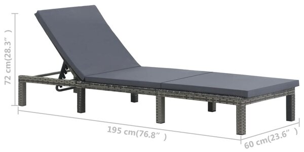 Antracitszürke polyrattan napozóágy párnával