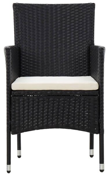 5 részes fekete polyrattan kerti bútorszett párnákkal