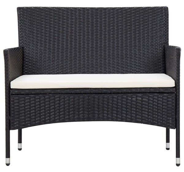 5 részes fekete polyrattan kerti bútorszett párnákkal