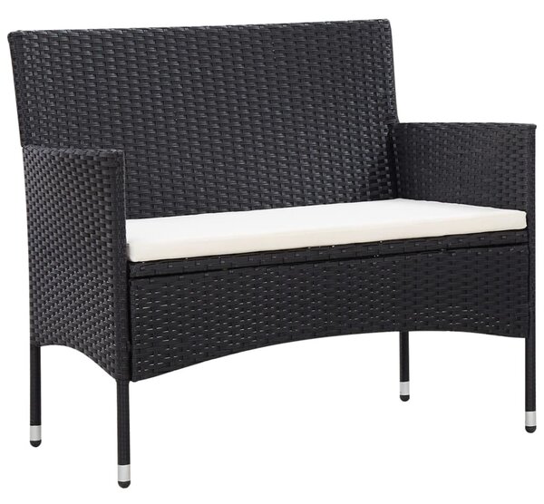 5 részes fekete polyrattan kerti bútorszett párnákkal