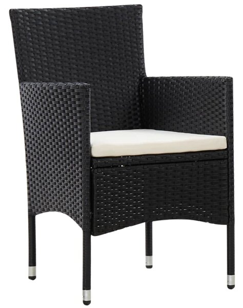 5 részes fekete polyrattan kerti bútorszett párnákkal