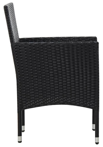 5 részes fekete polyrattan kerti bútorszett párnákkal