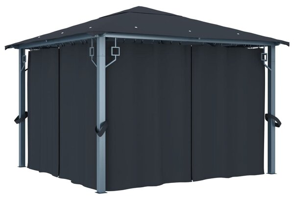 Antracitszürke alumíniumpavilon függönnyel 300 x 300 cm