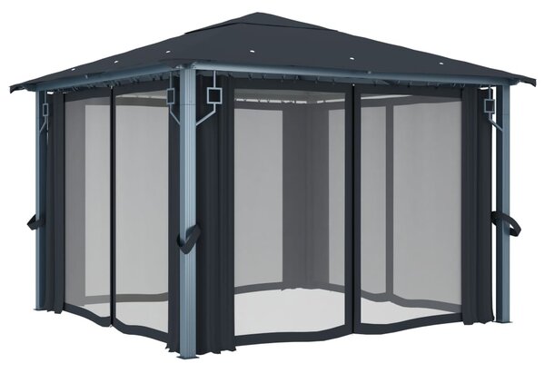 Antracitszürke alumíniumpavilon függönnyel 300 x 300 cm