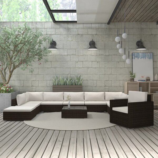 VidaXL 11 részes barna polyrattan kerti bútorszett párnákkal