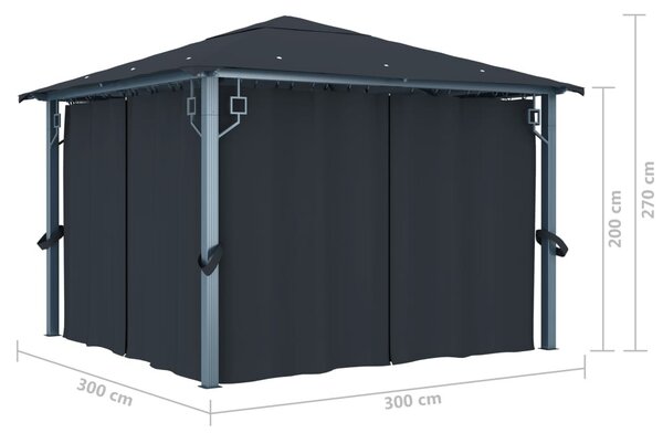 Antracitszürke alumíniumpavilon függönnyel 300 x 300 cm