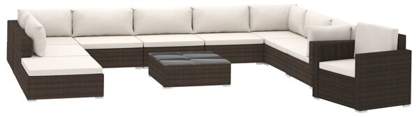 VidaXL 11 részes barna polyrattan kerti bútorszett párnákkal