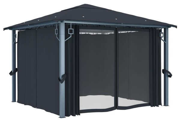 Antracitszürke alumíniumpavilon függönnyel 300 x 300 cm