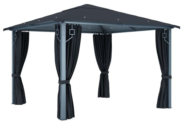 Antracitszürke alumíniumpavilon függönnyel 300 x 300 cm