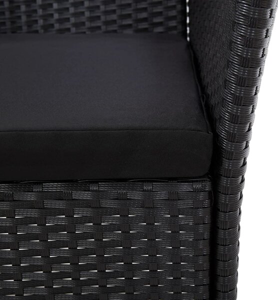 5 részes fekete polyrattan kültéri étkezőszett párnákkal