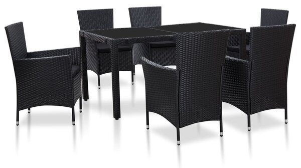 7 részes fekete kültéri polyrattan étkezőgarnitúra