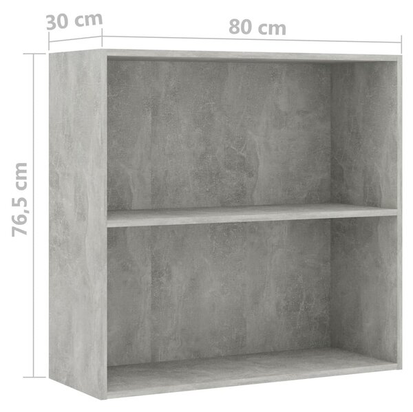 2 szintes betonszürke forgácslap könyvszekrény 80x30x76,5 cm