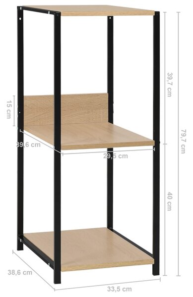 Fekete és tölgyszínű szerelt fa könyvespolc 33,5x39,6x79,7 cm