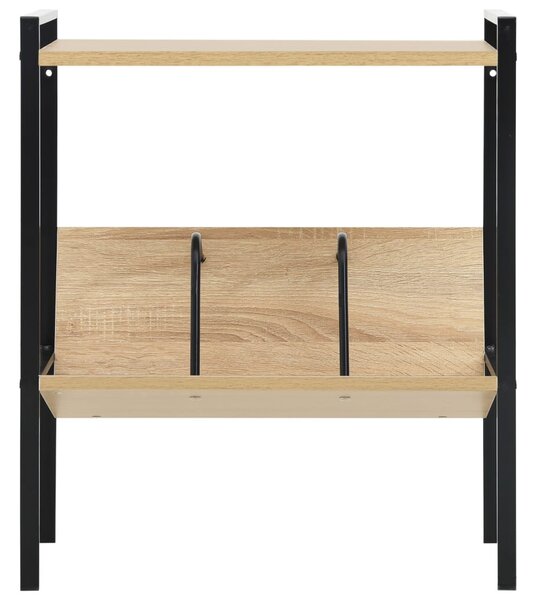 2-szintes fekete és tölgy szerelt fa könyvespolc 52x28x59 cm