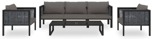 6 részes antracitszürke kerti polyrattan ülőgarnitúra párnákkal