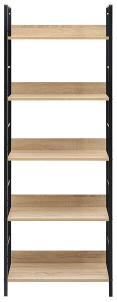 5 szintes tölgyszínű szerelt fa könyvespolc 60x27,6x158,5 cm