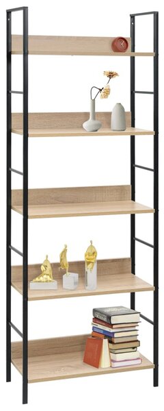 5 szintes tölgyszínű szerelt fa könyvespolc 60x27,6x158,5 cm