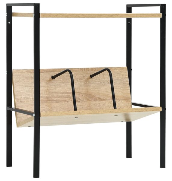 2-szintes fekete és tölgy szerelt fa könyvespolc 52x28x59 cm