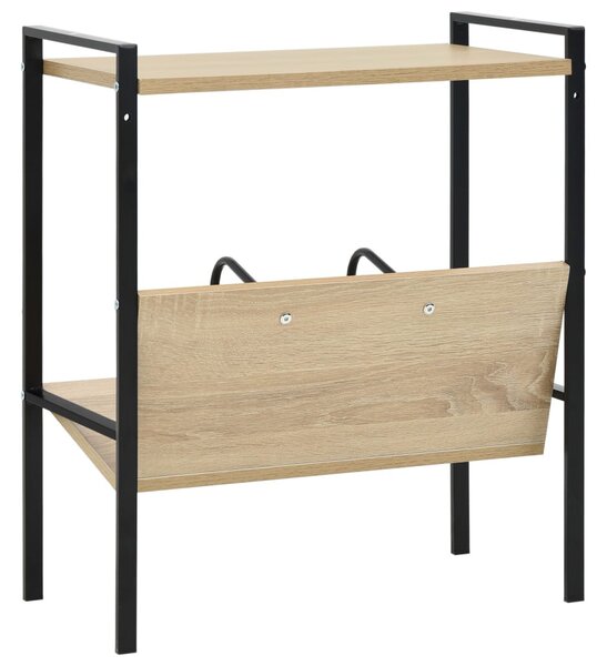 2-szintes fekete és tölgy szerelt fa könyvespolc 52x28x59 cm