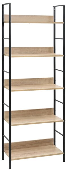 5 szintes tölgyszínű szerelt fa könyvespolc 60x27,6x158,5 cm
