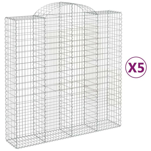VidaXL 5 db íves horganyzott vas gabion kosár 200x50x200/220 cm
