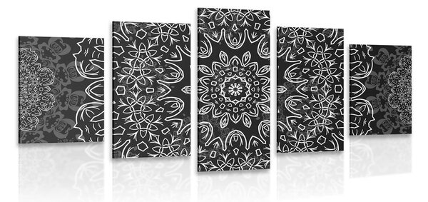 5 részes kép Mandala absztrakt mintával fekete fehérben