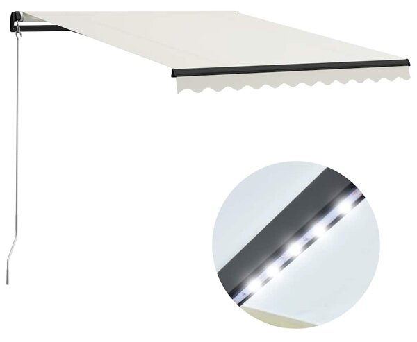 Krémszínű kézzel kihúzható LED-es napellenző 300 x 250 cm