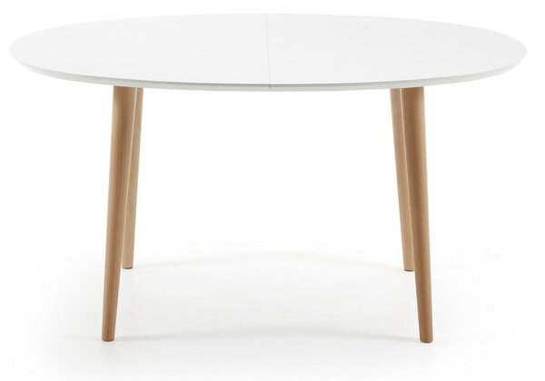 Fehér bővíthető étkezőasztal fehér asztallappal 90x140 cm Oqui – Kave Home