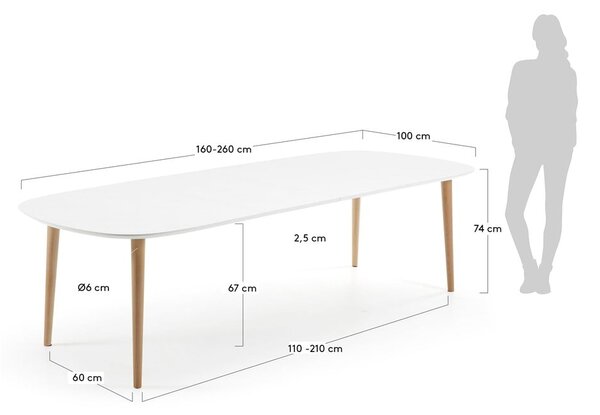 Fehér bővíthető étkezőasztal fehér asztallappal 100x160 cm Oqui – Kave Home
