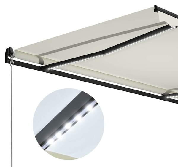 Krémszínű kézzel kihúzható LED-es napellenző 300 x 250 cm