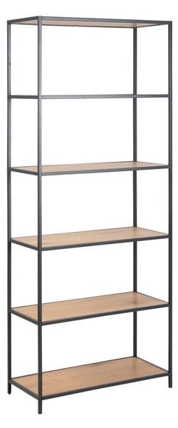 Fekete-natúr színű polcos állvány tölgyfa dekorral 77x185 cm Seaford – Actona