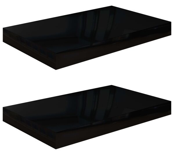 2 db magasfényű fekete MDF lebegő fali polc 40 x 23,5 x 3,8 cm