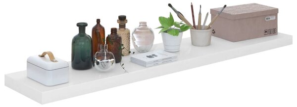 2 db magasfényű fehér MDF lebegő fali polc 120 x 23,5 x 3,8 cm