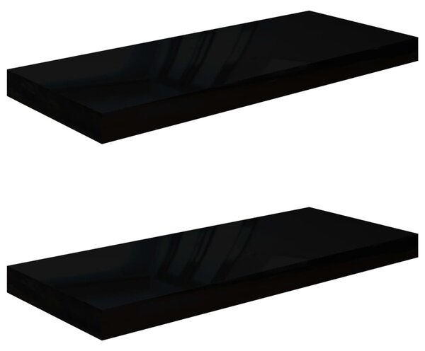 2 db magasfényű fekete MDF lebegő fali polc 60 x 23,5 x 3,8 cm