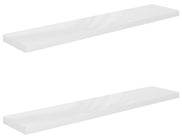 2 db magasfényű fehér MDF lebegő fali polc 120 x 23,5 x 3,8 cm